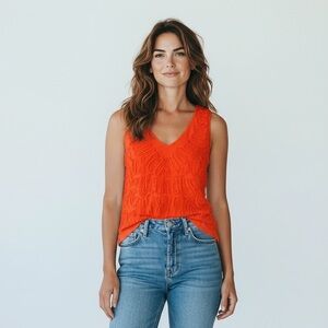 Greylin Deja Appliqué Rich Tangerine Sleeveless Blouse